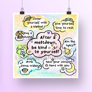 Autistic Meltdown Printable Poster, Autism Sticker PDF, Self Kindness Digital Print, Neurodiversity ADHD Calming Wallart, Anxiety Relief Art