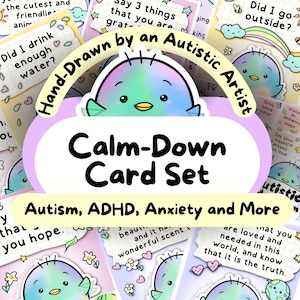 Tarjetas de alivio de la ansiedad del pingüino, kit de rincón tranquilo, PDF de terapia, descarga instantánea de TDAH de neurodiversidad, regalo de autismo, autocuidado autista, conexión a tierra