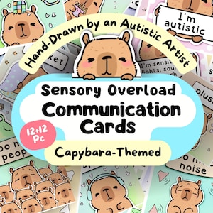 Communicatiekaarten capibara kernsmelting, ADHD afdrukbaar, AAC-bord autisme, speciale ed download, neurodivergente burn-outhulp, therapeut print