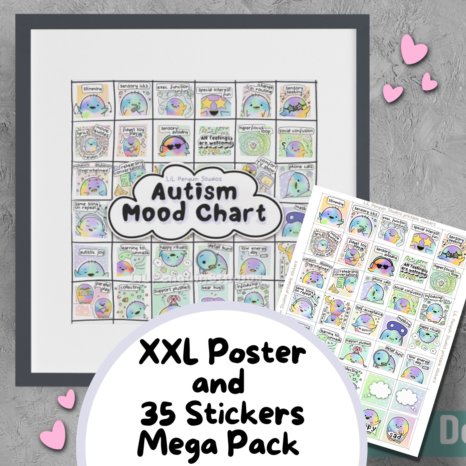 Autism Mood Chart Poster and Stickers, Neurodiversity Memory Game ...