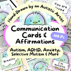 Penguin Affirmation and Communication Cards, Autistic Meltdown Printable, NonVerbal Tool, Neurodivergent Hidden Disability Lanyard Visuals