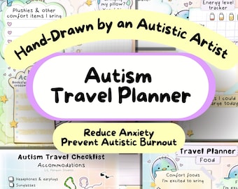 Autism Travel Planner, Autism Vacation Journal/Diary, Travel Checklist, Food Planning, Grounding Sheets, Playlist, Executive Function Aid