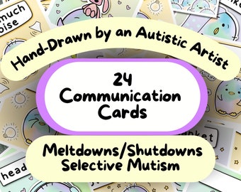 24 Communication Cards for Meltdowns, Selective Mutism Cards, Cute Adult Communication Card, Autistic Non Verbal Communication, Autism Cards
