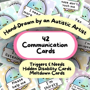42-delige communicatiekaarten voor volwassenen, communicatiekaarten met een thema, non-verbale kaarten voor kinderen, verborgen handicap-sleutelkoordkaart, digitale ADHD-autismekaarten