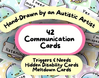 Tarjetas de comunicación para adultos de 42 piezas, tarjetas de comunicación temáticas, tarjetas no verbales para niños, tarjeta de cordón de discapacidad oculta, tarjetas digitales de autismo con TDAH