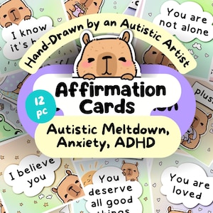 Tarjetas de afirmación de autismo, TDAH, kit de alivio de la ansiedad, juego de impresiones para la recuperación de crisis nerviosas, material imprimible para agotamiento autista, ayuda neurodivergente