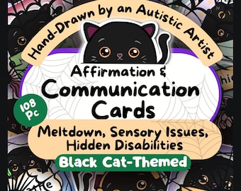 Black Cat Communication Cards & Affirmations, Non Verbal Autism Kit, Halloween Autistic Meltdown Aid, Selective Mutism, Sensory Overload PDF
