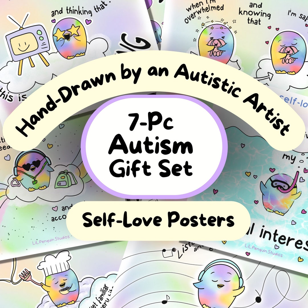 7pc Autistic Joy Gift Set, Selflove Poster, Gift for Autistic Adults/ Kids, Autism Poster
