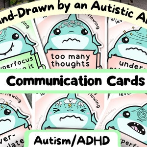 Tarjetas de comunicación no verbal con temática de tiburones, Autismo, TDAH, Agotamiento, Colapso, Trastorno del procesamiento sensorial, Niveles de energía, Sobreestimulación PDF