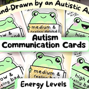 Kikker niet-sprekend autisme energieniveau communicatiekaarten, Alexithymie autistische volwassen gevoelens, zelfregulatie, schoolbegeleider afdrukbare