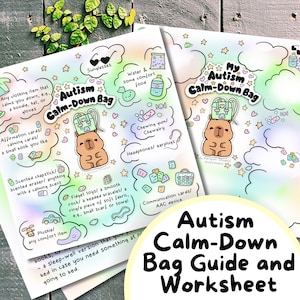 Autism Calm-Down Bag Poster, Autistic Worksheet Worksheet, Capybara Printable, ASD Adult Resources, Special Needs Print, SPD, Neurodiversity