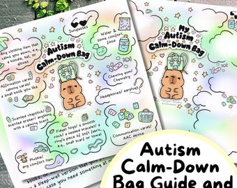 Autism Calm-Down Bag Poster, Autistic Worksheet Worksheet, Capybara Printable, ASD Adult Resources, Special Needs Print, SPD, Neurodiversity