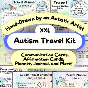 Kit de viaje para autistas, tarjeta de comunicación para autismo, planificador de viajes para TDAH, ayuda para necesidades especiales, lista de verificación de embalaje de ansiedad, diario de viaje para TEA