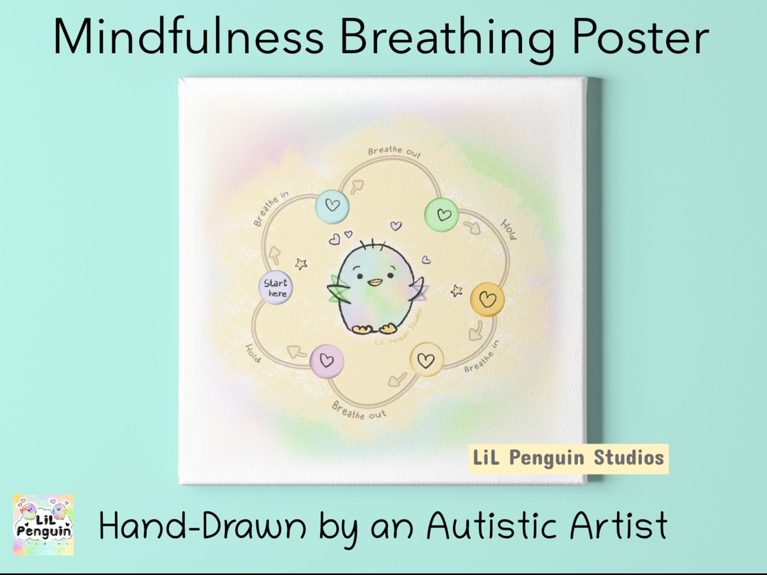 Penguin Breathing Card, Calming Corner Print, Breathing Exercise Poster