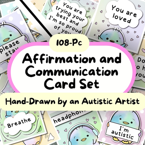 Penguin Communication Cards and Affirmations, Non-Verbal Communication, AAC, Hidden Disability Lanyard PDF, Autism Bundle, SLP Resources Jpg