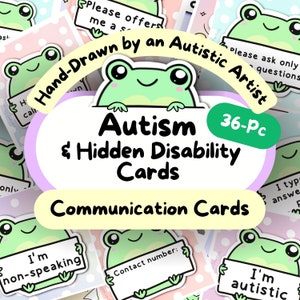 Kikker Neurodivergerende Kaarten voor Handicap Lanyard, Autistische Volwassen Communicatiekaart, Kinderen Angst Tourettes Autisme ADHD Sleutelhanger Afdrukbaar