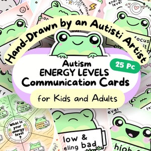 Kikker Autisme Communicatiekaarten: Energieniveaus, Overstimulatie, Hyperfocus, Meltdown, Shutdown, Autistische Burn-out Gevoelens Set, Alexithymie
