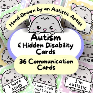 Kattenkaarten autisme en verborgen handicap, AuDHD, communicatiekaart autistische volwassenen, neurodivergente sleutelhanger afdrukbaar, sleutelkoord digitale download