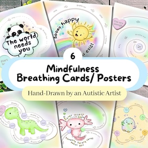 Tarjetas de respiración consciente para niños/adultos, tarjetas de alivio de ansiedad para el autismo y el TDAH, técnica de respiración, kit de rincón calmante, ejercicios de respiración,