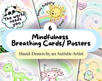 Mindful Breathing Cards for Kids/ Adults, Autism ADHD ANxiety Relief Cards, Breathing Technique, Calming Corner Kit, Breathing Exercises,