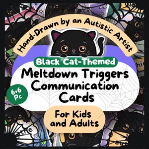Schede di comunicazione Black Cat Meltdown, kit per non parlare, stampabile per autistici di Halloween, supporto visivo semi-verbale, stampabile per l'istruzione speciale