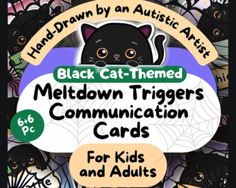 Black Cat Meltdown Communication Cards, Non Speaking Kit, Halloween Autistic Printable, Semi Verbal Visual Aid, Special Education Printable