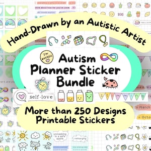 Pacchetto di adesivi per l&#39;autismo, set di adesivi stampabili per l&#39;autismo, adesivi per l&#39;agenda digitale, adesivi per il diario sulla neurodiversità, adesivi AuDHD, SPED
