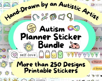 Autism Planner Sticker Bundle, Printable Autism Sticker Set, Digital Planner Stickers, Neurodiversity Journal Stickers, AuDHD Stickers, SPED