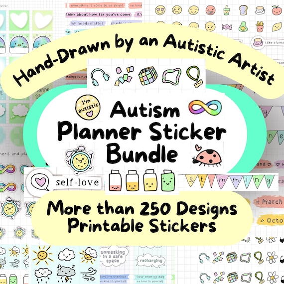 Autism Planner Sticker Bundle, Printable Autism Sticker Set, Digital Planner Stickers, Neurodiversity Journal Stickers, AuDHD Stickers, SPED