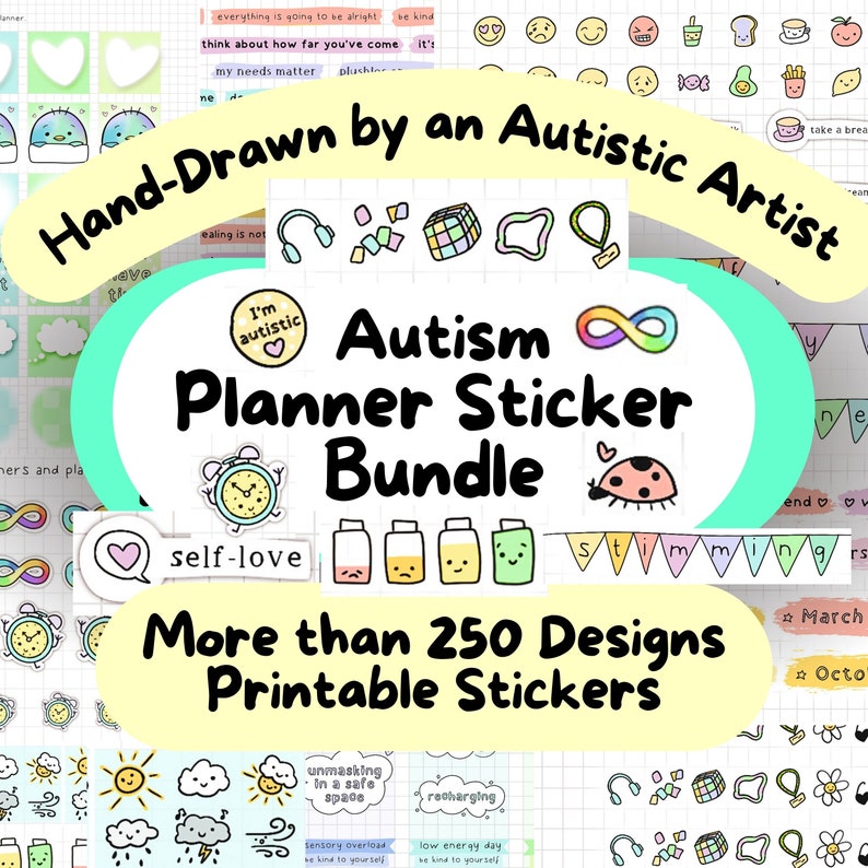 Autism Planner Sticker Bundle, Printable Autism Sticker Set, Digital Planner Stickers, Neurodiversity Journal Stickers, AuDHD Stickers, SPED image 1