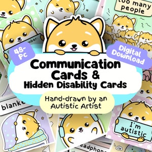 Visuele waarschuwingskaarten voor ADHD en autisme, hulpmiddel voor selectieve mutismetherapie, Onzichtbare Handicap Zonnebloem Lanyard Printables, Kit voor autistische volwassenen