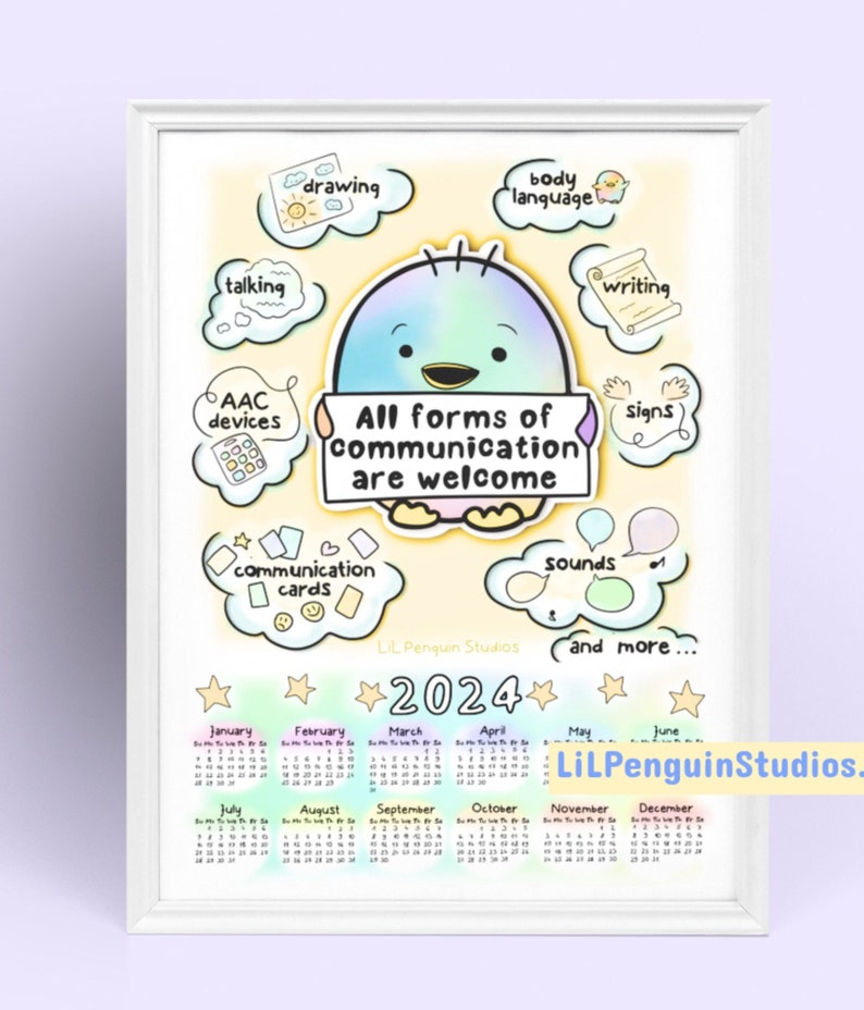 2024 Inclusion Wall Calendar, Classroom Calendar, SLP, Speech Therapist