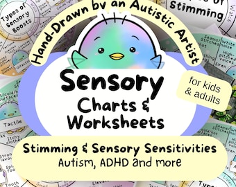 Sensory Charts and Worksheets, Autism and ADHD Support Kit, SPD Aid, ASD Therapy Tool, Sen Teacher Printable, Autistic Stimming Cheat Sheet