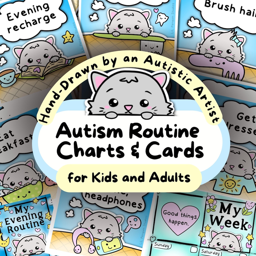 Cat Routine Schedule: Chart & Cards, Autistic Adult Visual Routine ...
