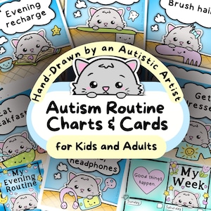 Cat Routine Schedule: Chart & Cards, Autistic Adult Visual Routine Chart, ASD Kids Daily Routine Cards, Autism Planner, Executive Function