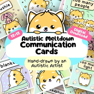 Communicatiekaarten kernsmelting, SPD autistisch niet-sprekend/semi-verbaal afdrukbaar, hondentekenfilm autisme, OC-fotokaart, sensorische verwerking