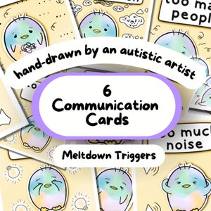 6-delige Meltdown-communicatiekaarten PDF, non-verbale autisme communicatiekaarten voor volwassenen, AAC-bord voor kinderen, selectieve mutismekaart met pinguïnthema