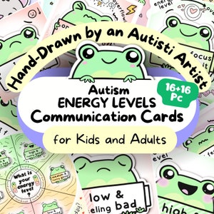 Frosch Autistische Kommunikation Karten: Energieniveaus, ADHD digitaler Download, Autismus Gefühle druckbare, Reizüberflutung Druck, Alexithymie AAC