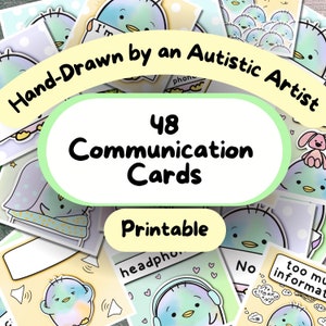 48 communicatiekaarten, neurodivergerende kaart, verborgen handicapkaart, autisme, ADHD, mute, schattige pinguïn-thema AAC-kaarten, communicatiebord