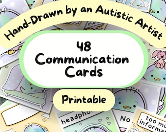 48 Communication Cards, Neurodivergent Card, Hidden Disability Card, Autism, ADHD, Mute, Cute Penguin-Themed AAC Cards, Communication Board