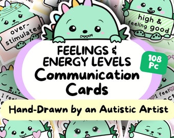 Dino FEELINGS Communication Cards w/ Energy Levels, Non Verbal Autism Worksheet, Dinosaur Emotions Flashcard, Autistic Aid, Calm Corner Kit