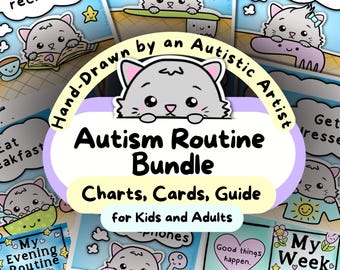 Autism Routine Bundle: Cards, Charts & Guide, Cat Back to School Daily Routine Icons, Autistic Adult Visual Schedule, Kids Routine Checklist