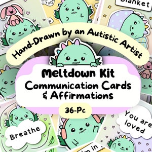 Dino Autistic Meltdown Kit, communicatiekaarten en affirmaties, kinderen non-verbaal autisme AAC, volwassen neurodivergerende afdrukbare, angstverlichting