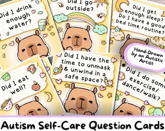 Autism Self-Care Question Cards, Capybara-Themed ADHD Download, Neurodivergent Mental Health Kit, Meltdown Printable, ASD Special Ed Support