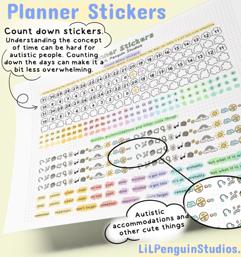 Autism Planner Sticker Bundle, Printable Autism Sticker Set, Digital Planner Stickers, Neurodiversity Journal Stickers, AuDHD Stickers, SPED image 3