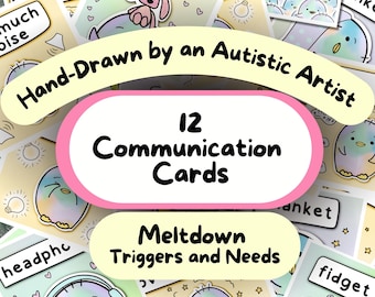 12-Pc Meltdown Communication Card Set, Autistic Meltdown, Adullt Nonverbal Communication Cards, AAC, Selective Mutism Cards, Picture Cards