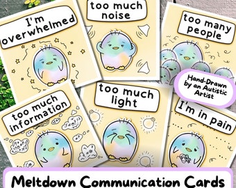 Meltdown Communication Cards, Neurodivergent Digital Download, Autistic Adult/ Children AAC Folder, Cute Penguin Themed Special Needs Cards