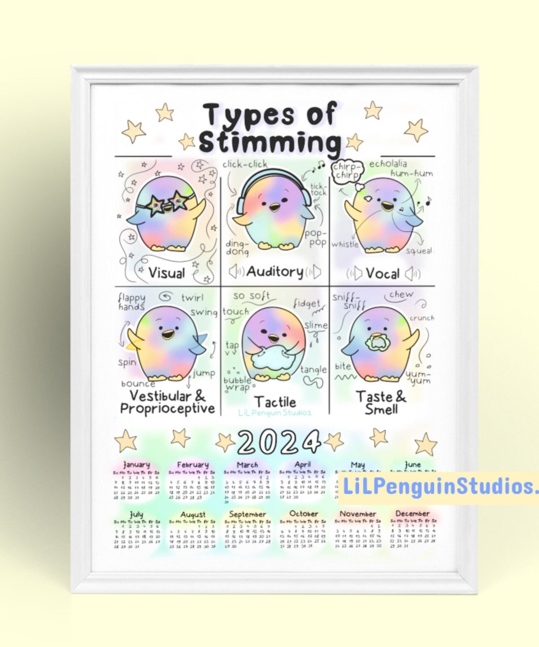 Neurodiversity Calendar 2024, Autism ADHD Printable Yearly Calendar