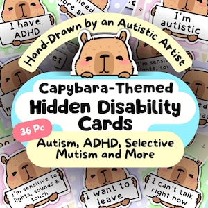 Capibara verborgen handicapkaarten, zonnebloemkoord afdrukbaar, communicatie autisme, ADHD-ondersteuning, hulpmiddel voor selectief mutisme, autistische pdf-bestand afdrukken