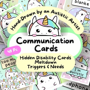 Eenhoorn Autisme Lanyard-kaarten, OC-communicatie-items, verborgen ondersteuning voor mensen met een handicap, visuele signalen de-escalatie voor ADHD, hulpmiddelen voor SLP-therapie